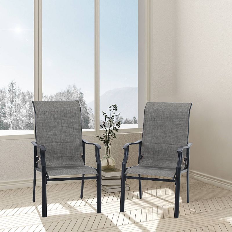 7pc Patio Dining Set with Faux Wood/Steel Table with Umbrella Hole & Sling Arm Chairs - Captiva Designs