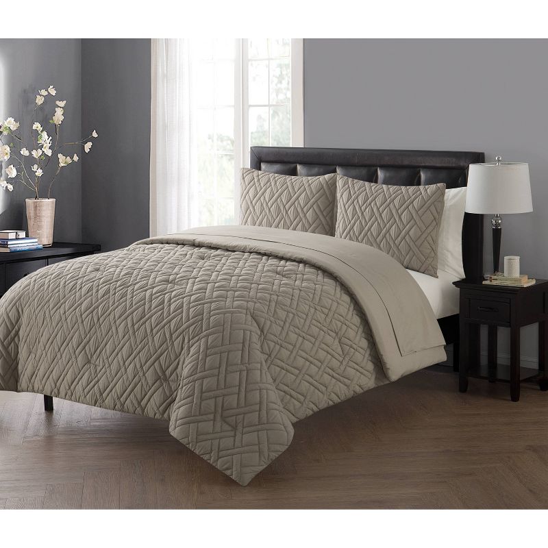 Twin 5pc Lattice Embossed Bed in a Bag Comforter Set Taupe - VCNY HOME