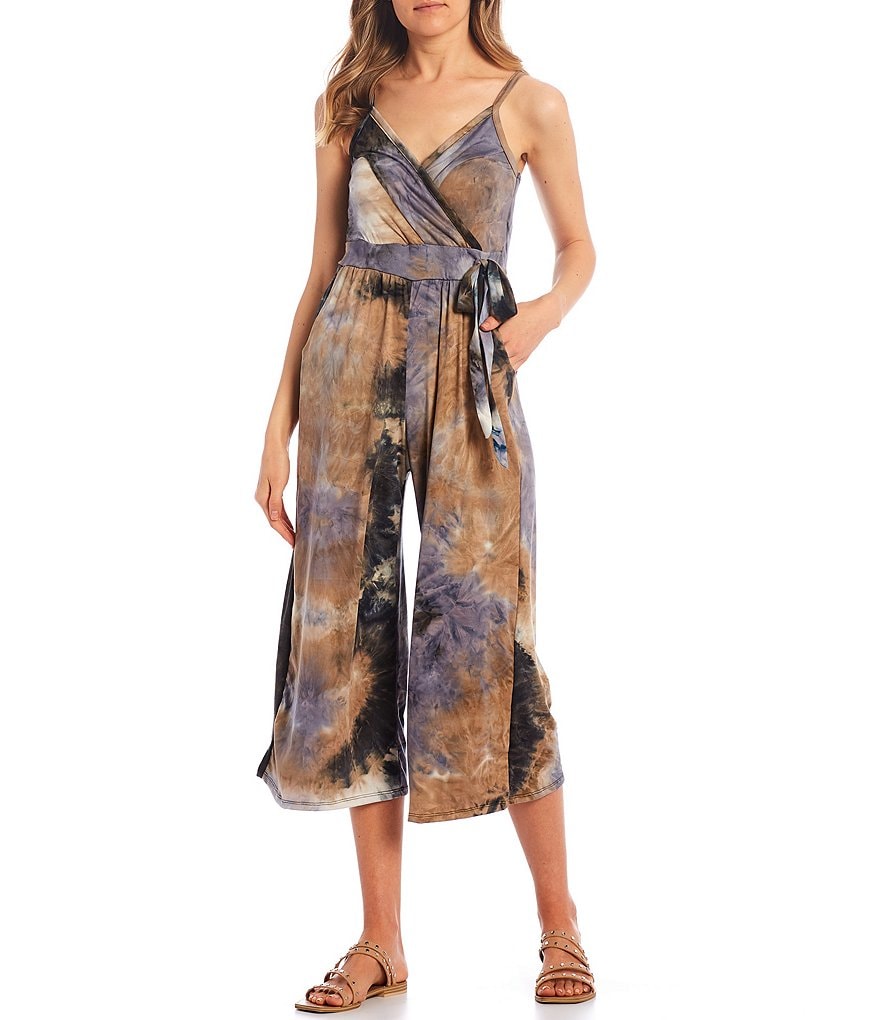 Stilletto's Tie-Dye Faux Wrap Culotte Jumpsuit