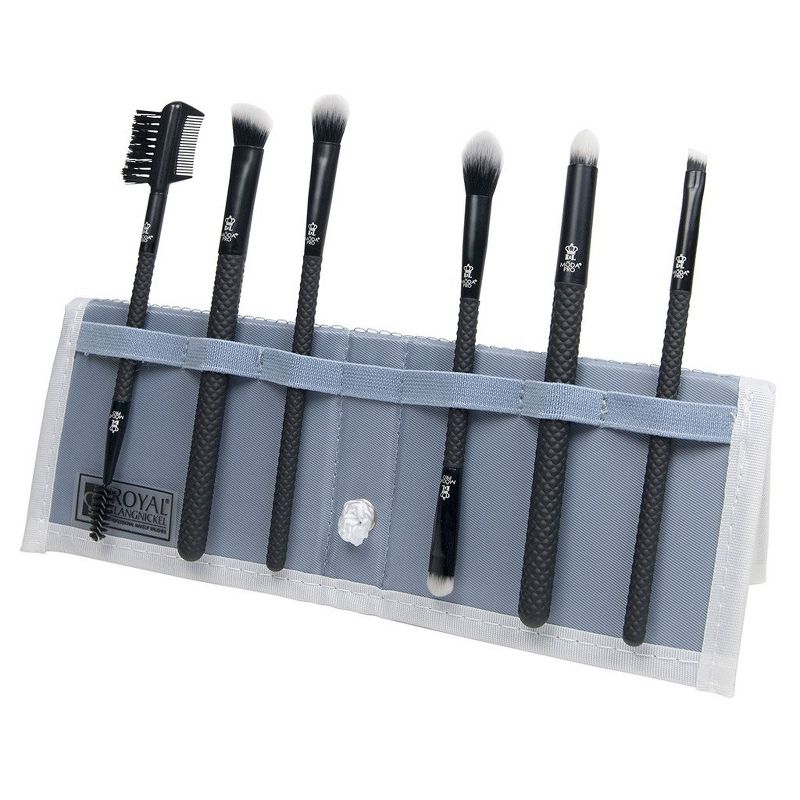 MODA Brush Pro 7pc Beautiful Eyes Black Tavel Sized Makeup Brush Set with Travel Flip Case, Includes - Angle Shader, Crease/Smudge, Eye Shader, Smoky Eye and Brushes