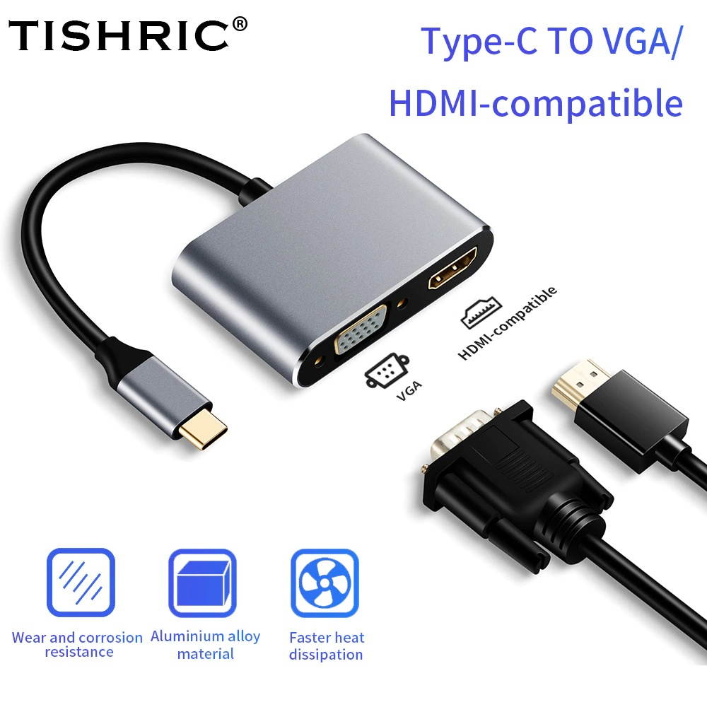 2 in 1 Type C to VGA HDMI-Compatible Cable USB C HDMI-Compatible VGA Converter/Adapter/Splitter For laptop Projector TV