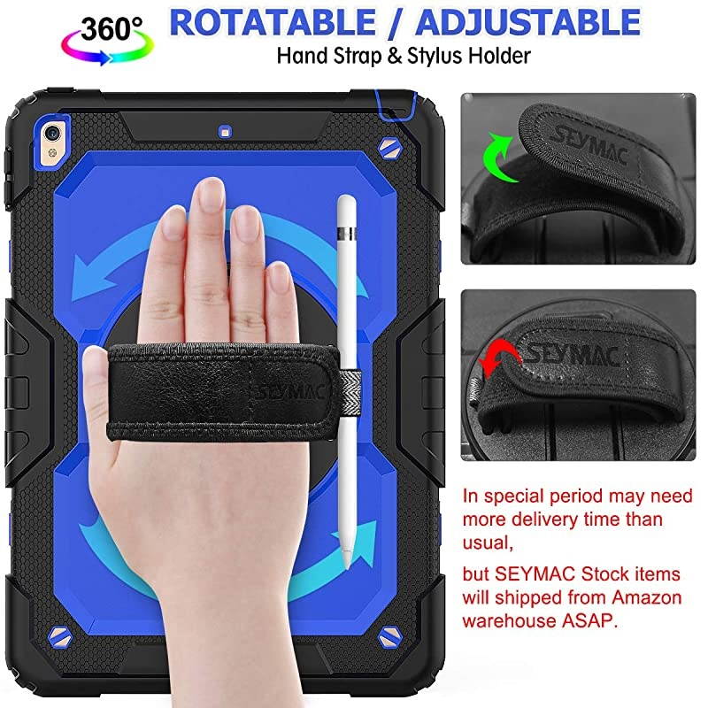 iPad Air 3rd Generation Case 2019, Drop-Proof [Full-Body] Case with 360Degrees Rotating Stand [Pencil Holder] [Screen Protector] Hand Strap for iPad Air 3 2019/ Pro 10.5 2017(Blue+Black)