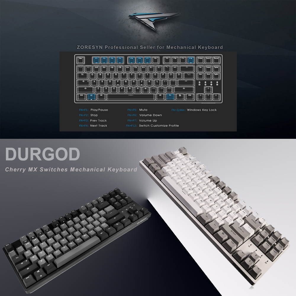 DURGOD k320 Mechanical Keyboard [Cherry MX Silent Red Switches] USB C Interface 87 Keys (Anti-Ghosting) Gaming Keyboard for Gamer/Typist/Office (Space Grey)