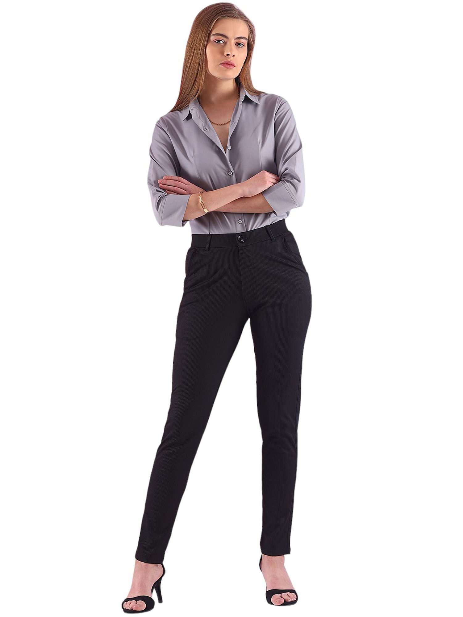 FITHUB Black Skinny Fit High Rise Trousers