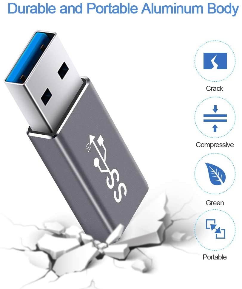 Electop Updated USB 3.1 GEN 2 Male to Type C Female Adapter (2 Pack) Support Double Sides 10Gbps Charging & Data Transfer USB A to USB C 3.1 Converter(Space Gery)