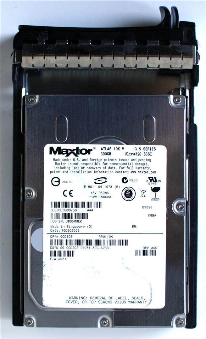 MAXTOR 300GB 10K U320 SCSI HDD 8J300J008075G, DP/N 0CD808 FW: JNZY REV A00, W/ TRAY