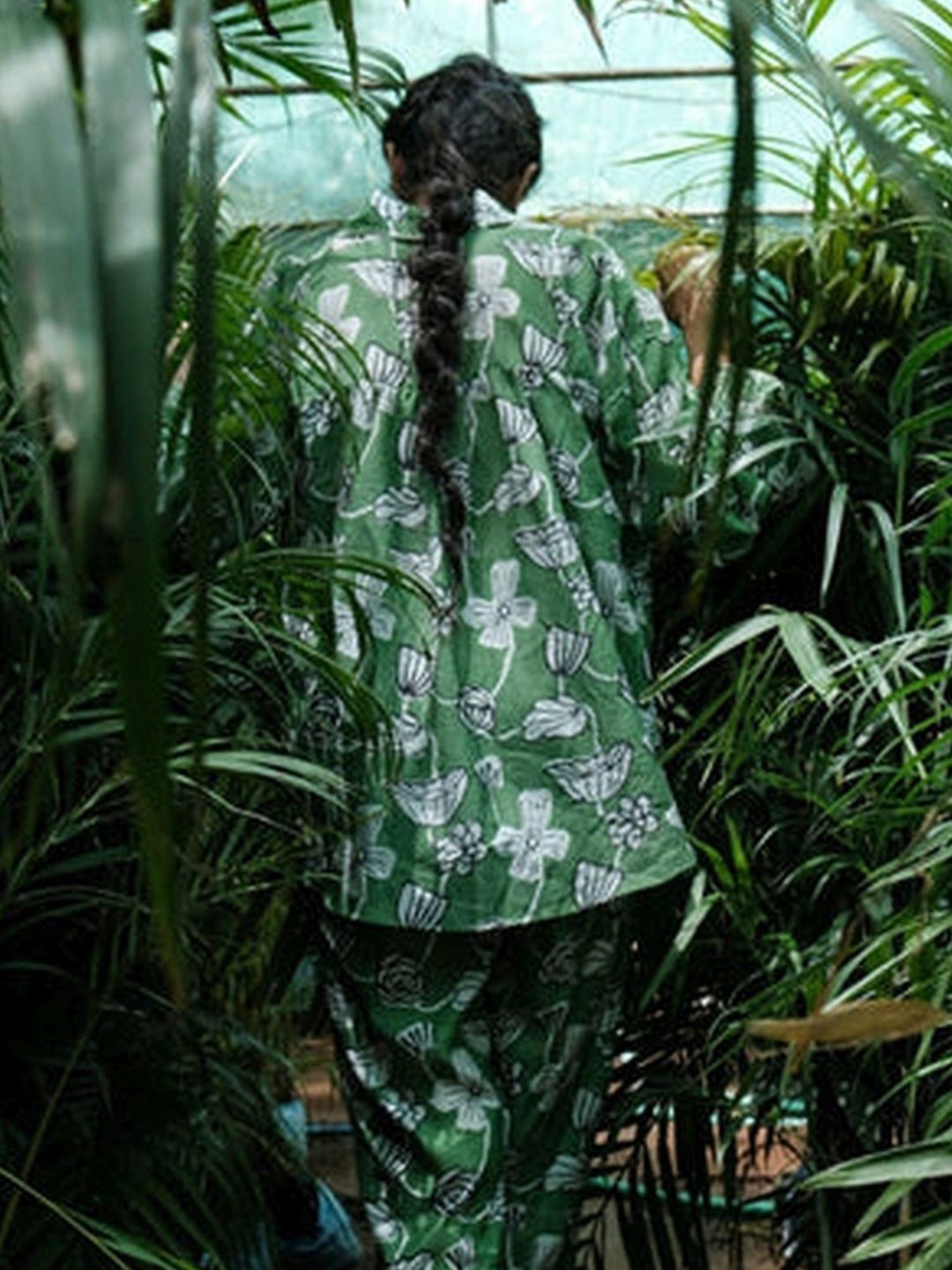 Khajoor Studio Fern Green Bageecha Botanical Vine Statement Shirt