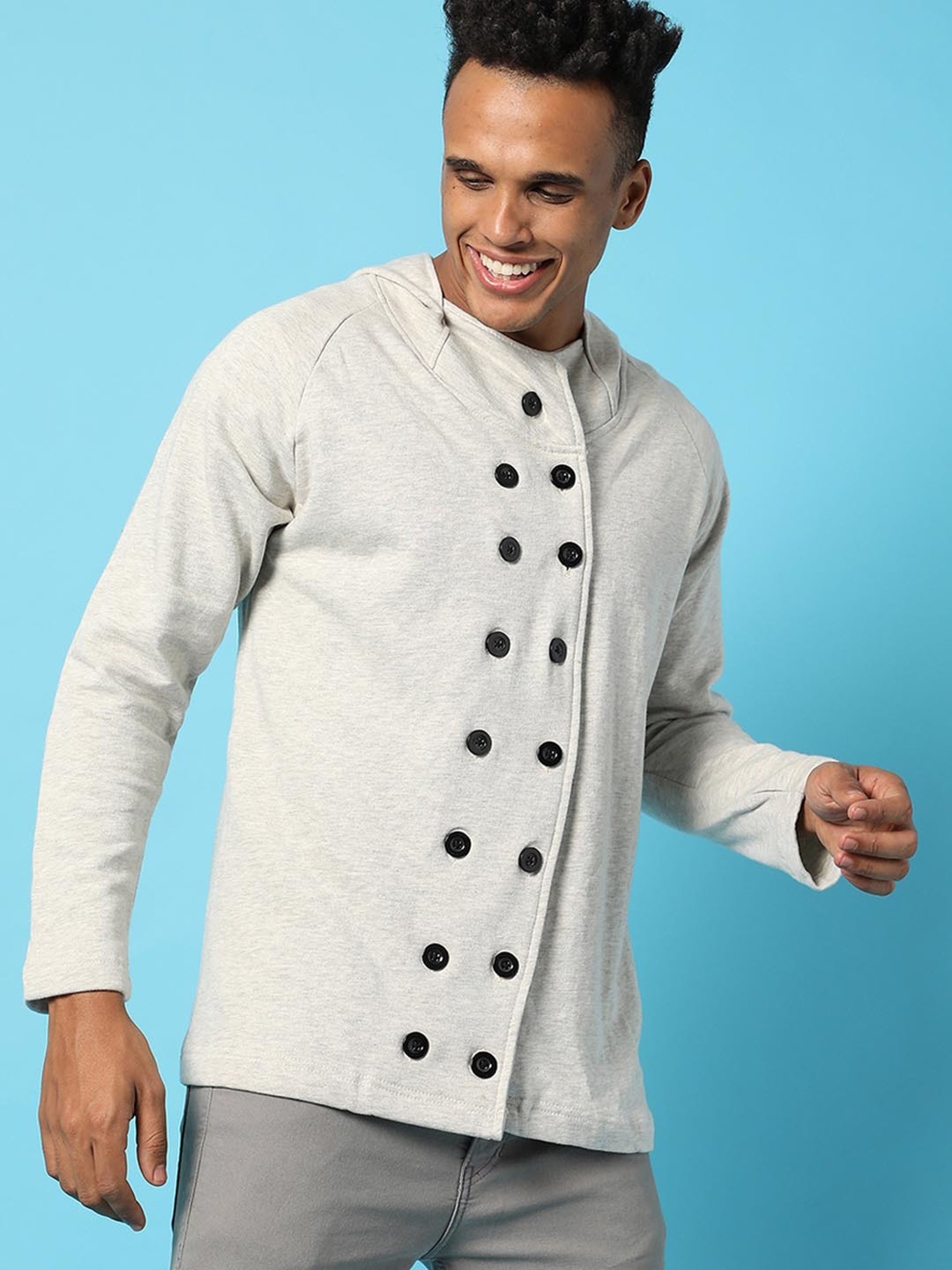 Campus Sutra Grey Cotton Regular Fit Hooded Jacket