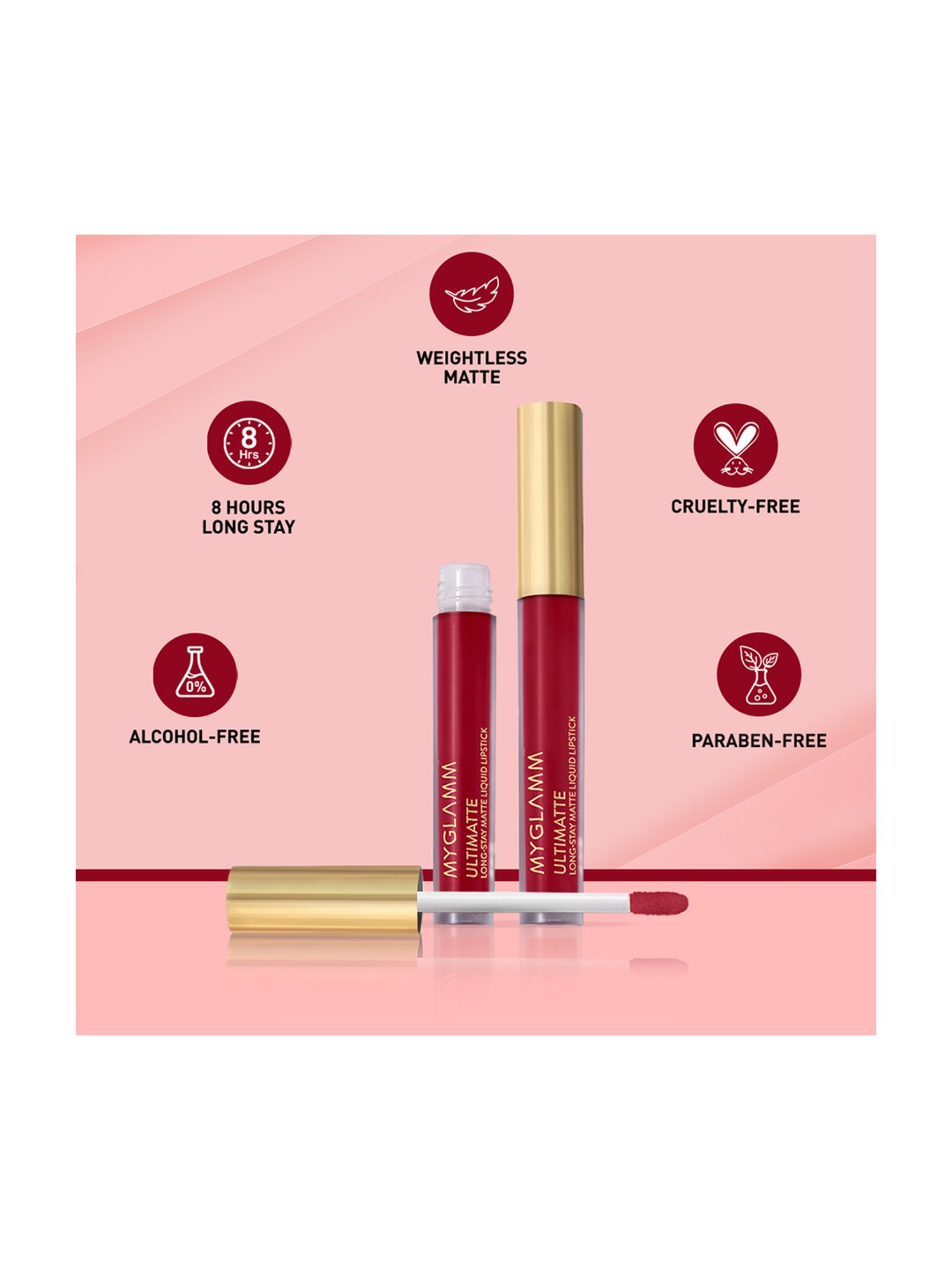 MyGlamm Ultimatte Long Stay Matte Liquid Lipstick Cherry Hottie - 2.5 ml