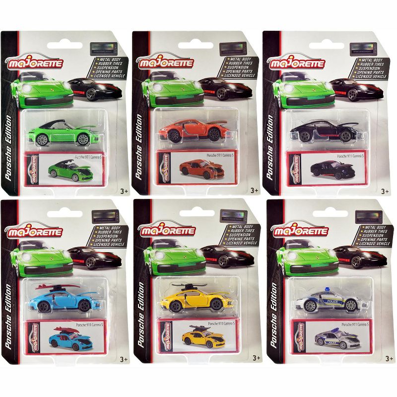 Deluxe 2020 Porsche 911 Carrera S Set of 6 pieces 1/64 Diecast Model Cars by Majorette