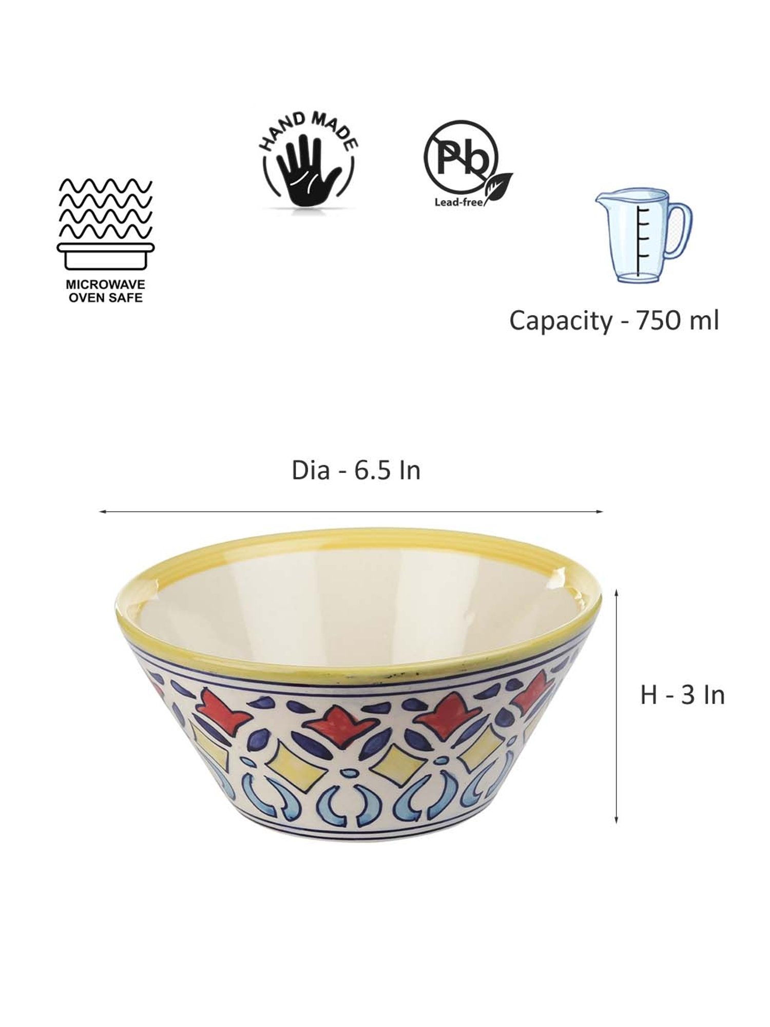 VarEesha Rangriti Red & Yellow Ceramic Serving Bowls (750 ml) - Set of 2