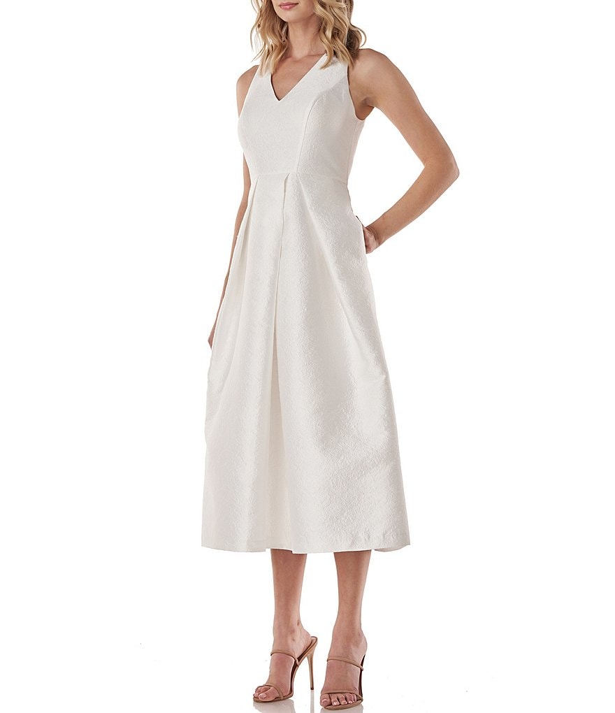 Jkara Chiffon Popover Beaded V-Neck 3/4 Capelet Sleeve Gown