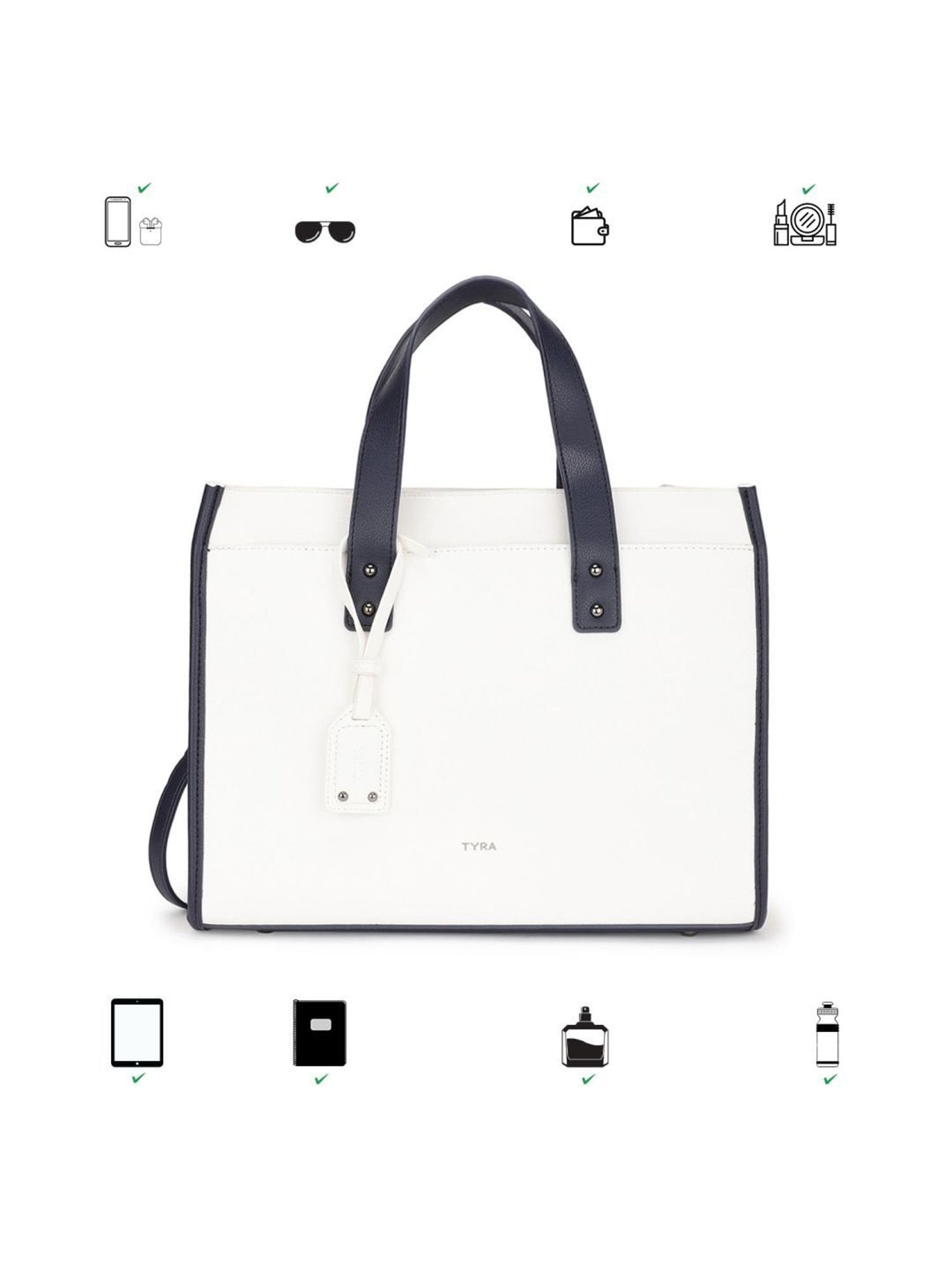 Tyra Emily White Solid Faux Leather Tote Handbag