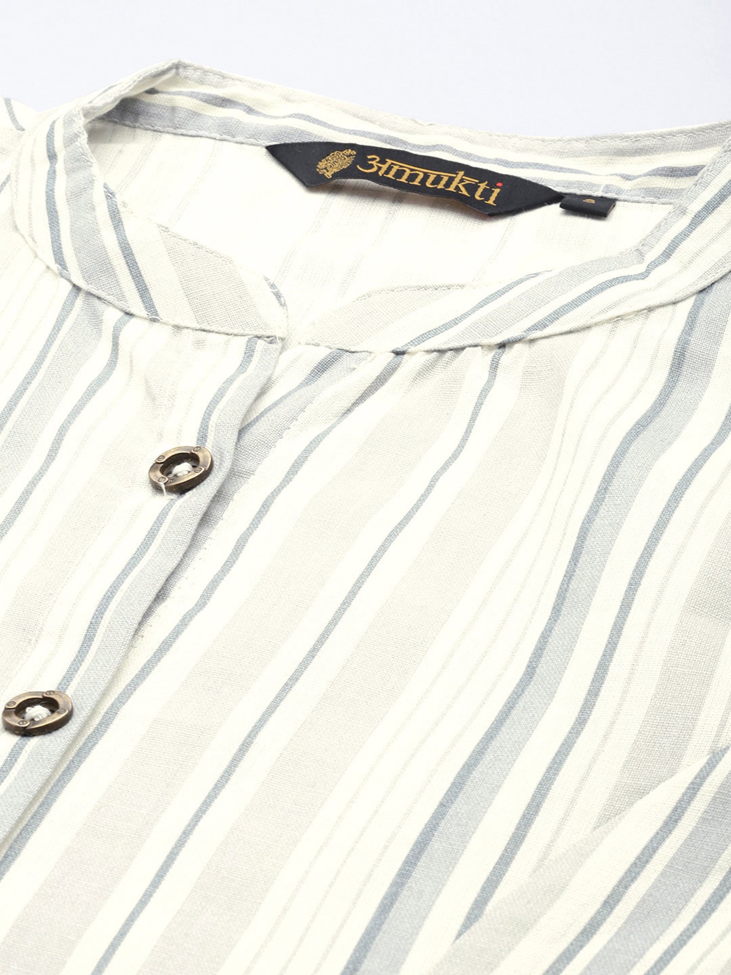 Amukti Beige Striped A-Line Kurta