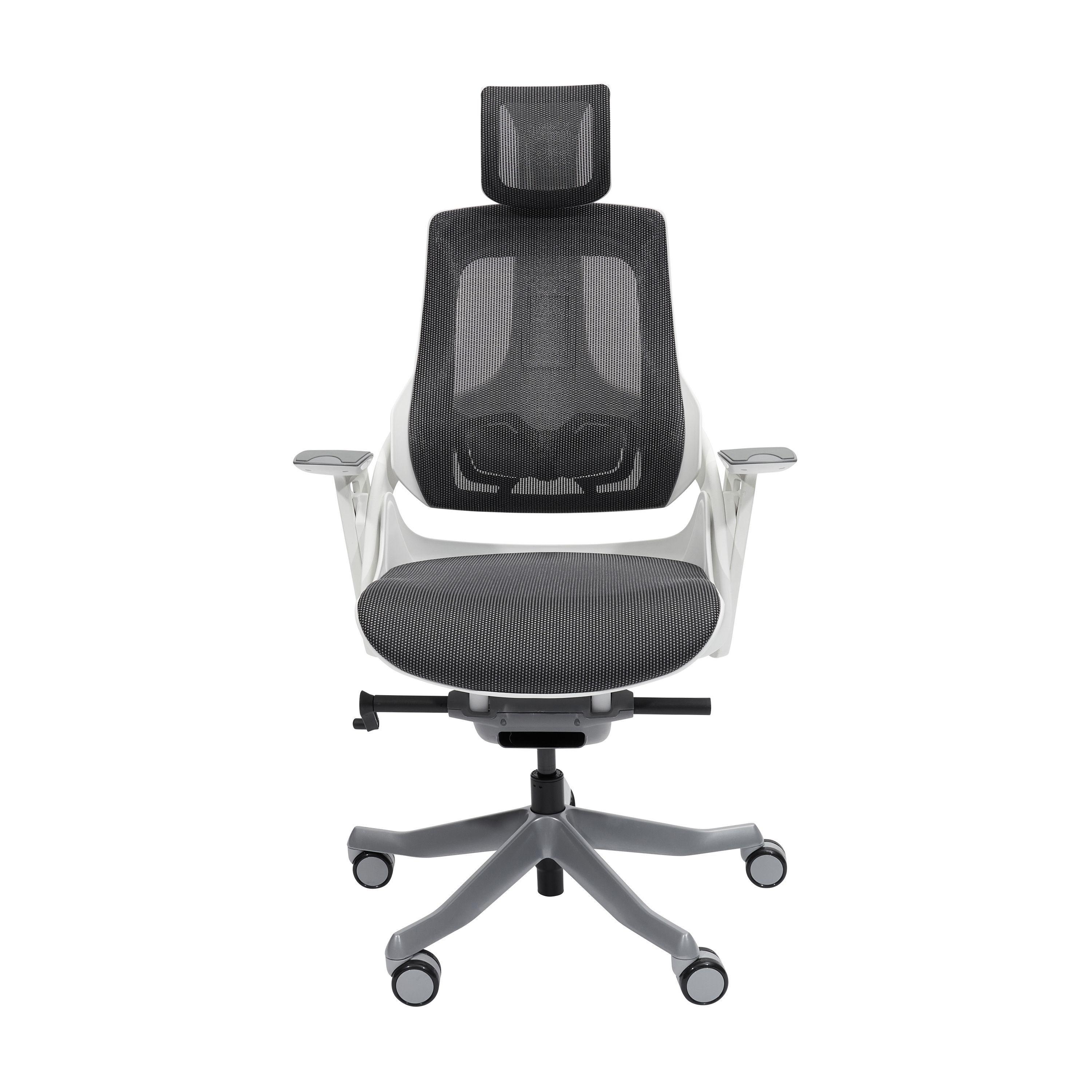 Techni Mobili LUX High Back Executive Office Chair with Aluminum Base, Mesh Task Chair with Adjustable Armrest Headrest and Lumbar Support, Grey