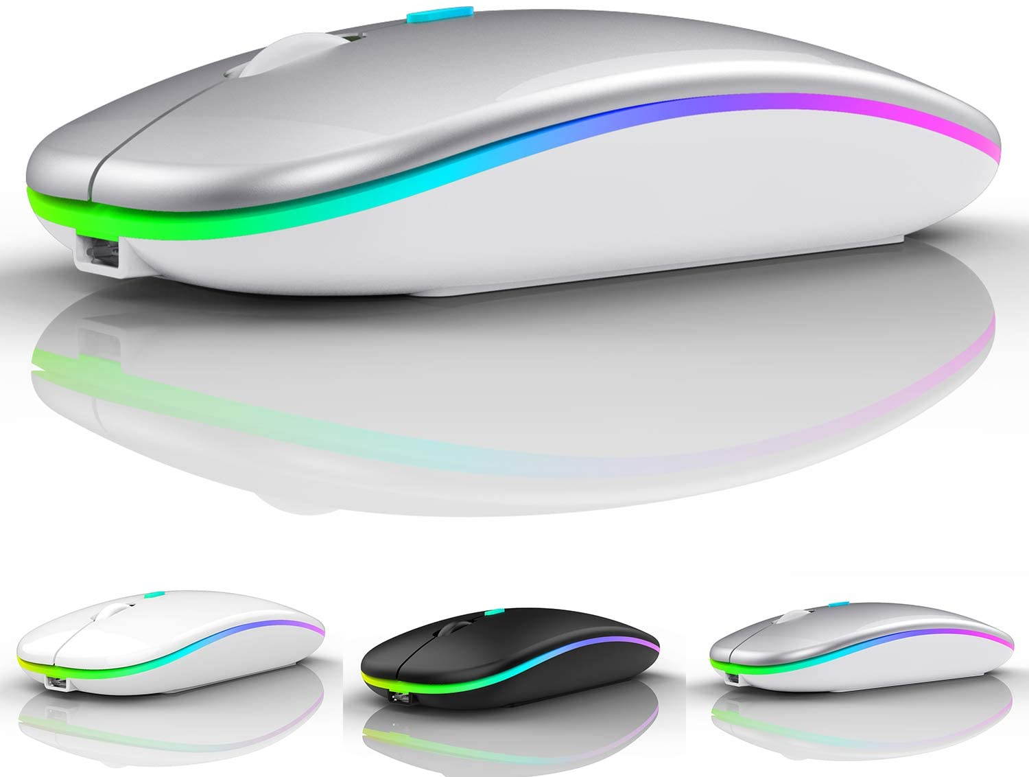 LED Bluetooth wireless mouse, MacBook Pro Bluetooth mouse, MacBook Air Bluetooth mouse, rechargeable wireless mouse, suitable for MacBook, laptop, Mac, ipad, iPad Pro (black)