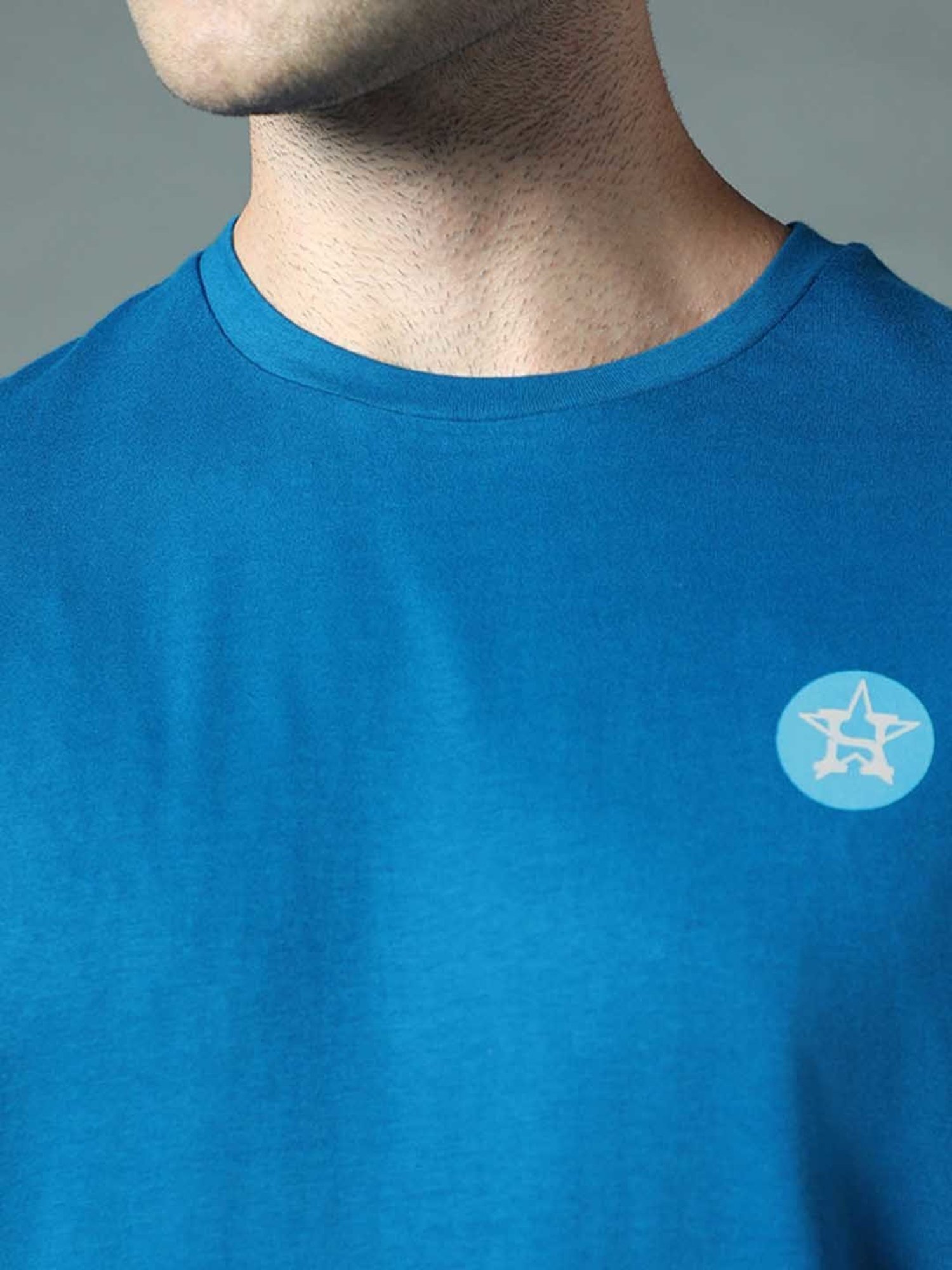 High Star Blue Relaxed Fit Printed Crew T-Shirt