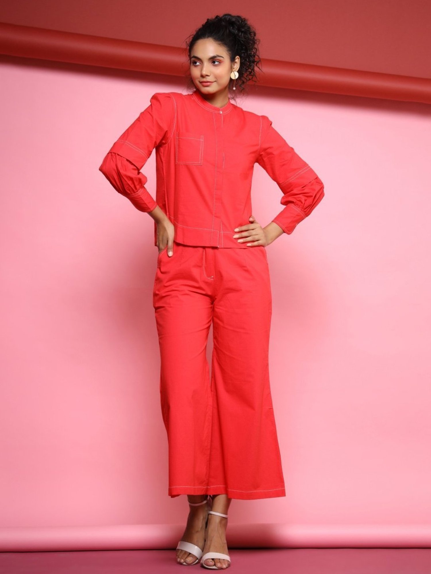 Autumnlane Auris Red Cotton Top With Pant