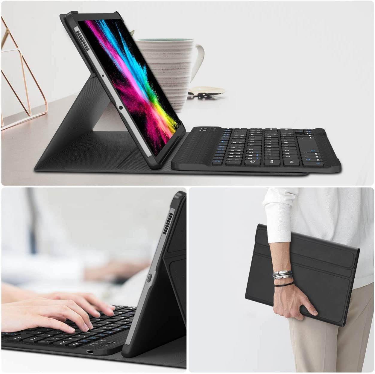 Galaxy Tab S6 Lite 10.4 Case with Keyboard - Detachable Wireless Keyboard - Premium Slim Folio Stand Cover for Samsung Galaxy Tab S6 Lite 10.4 Inch SM-P610 SM-P615 2020 Black