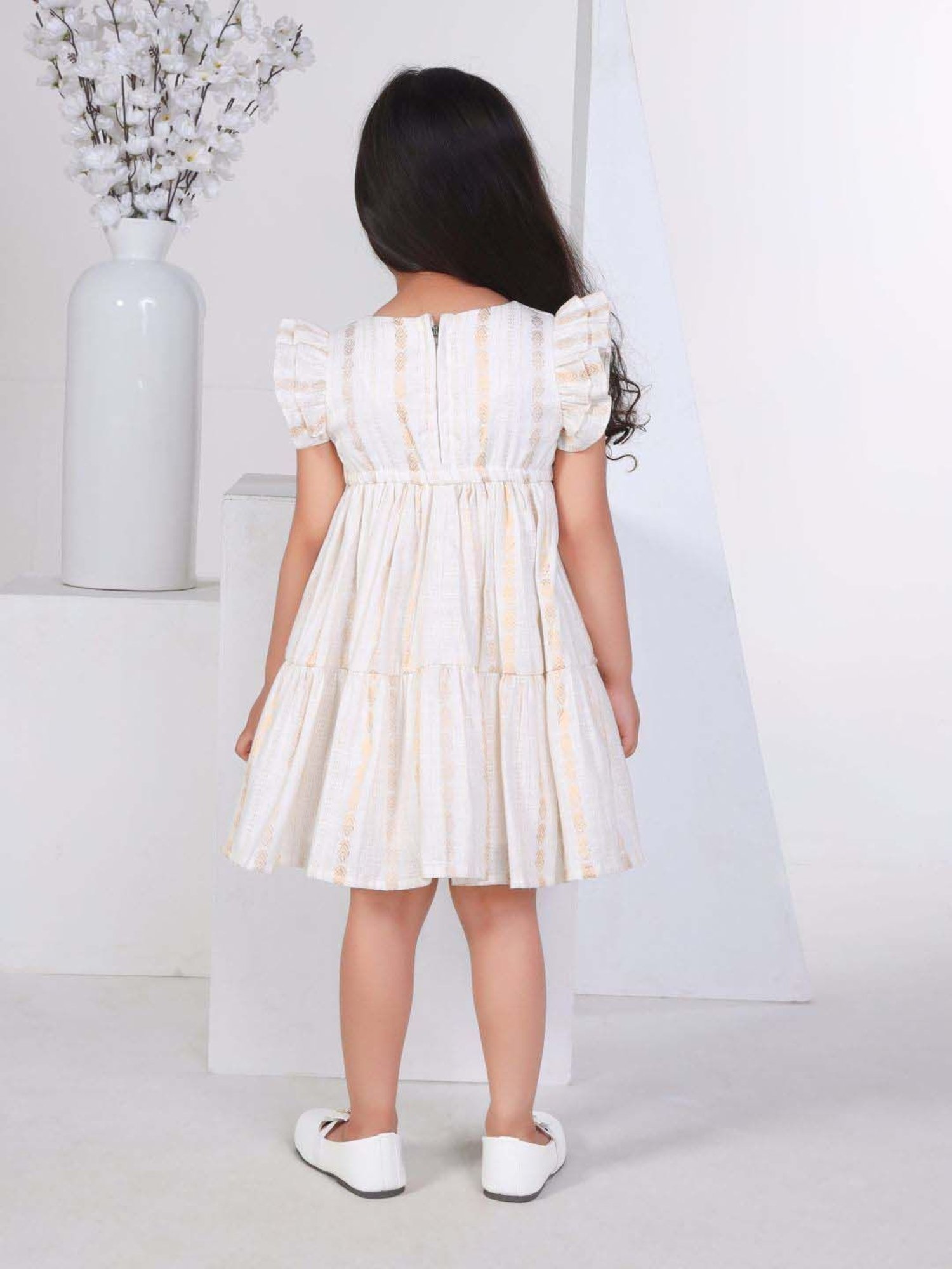 Peppermint Girls Cream Cotton Embroidery Dress