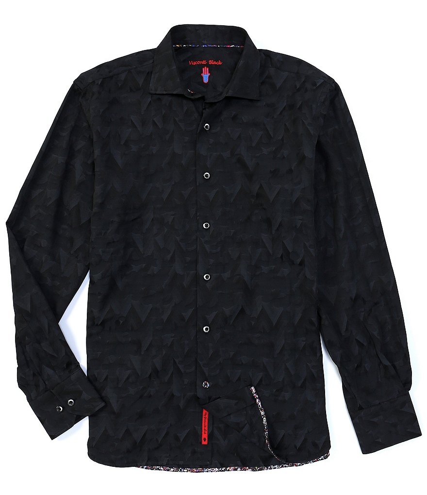 Visconti Jacquard Black Long-Sleeve Woven Shirt