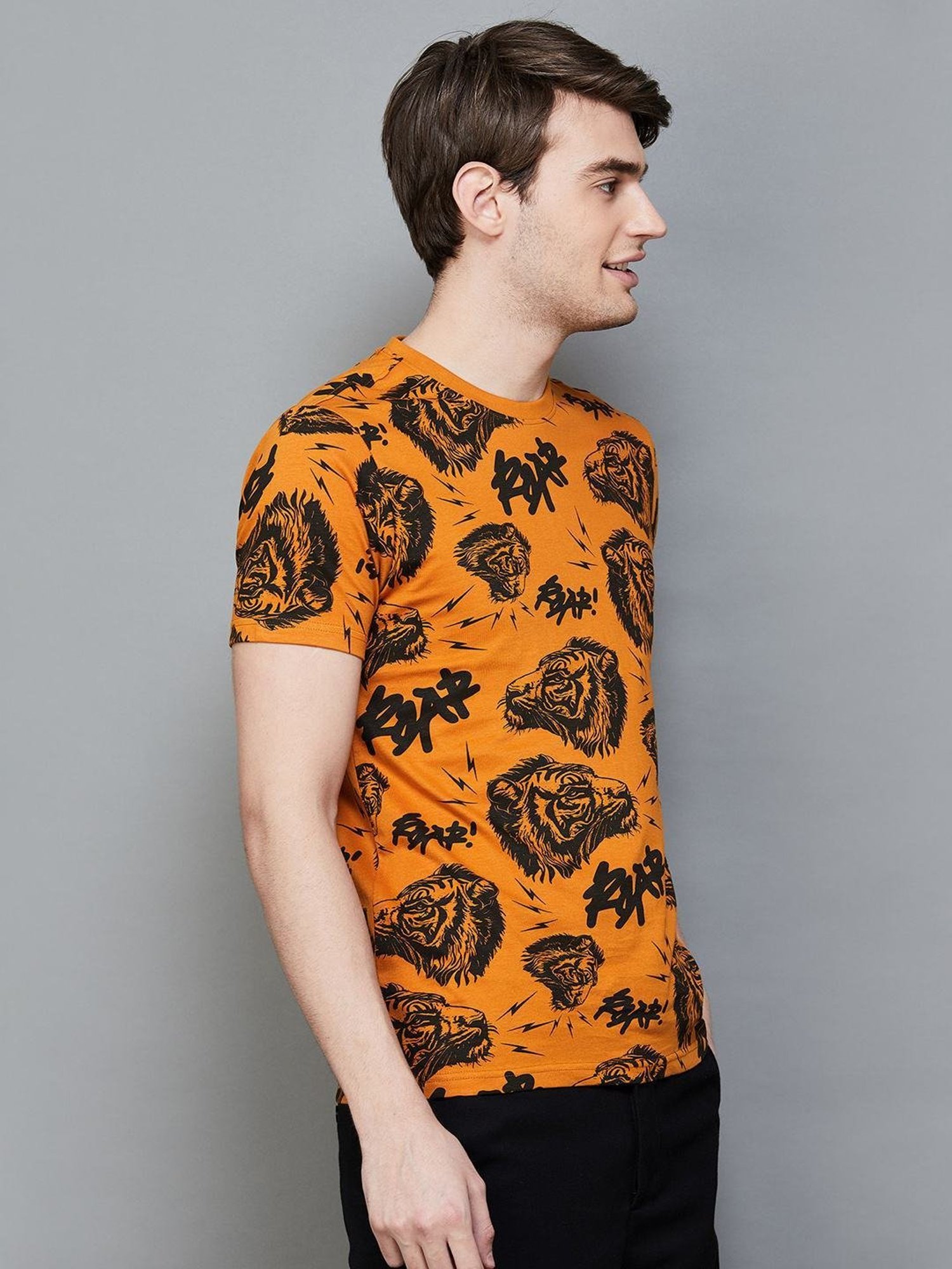 Forca by Lifestyle Orange Cotton Regular Fit Printed T-Shirt