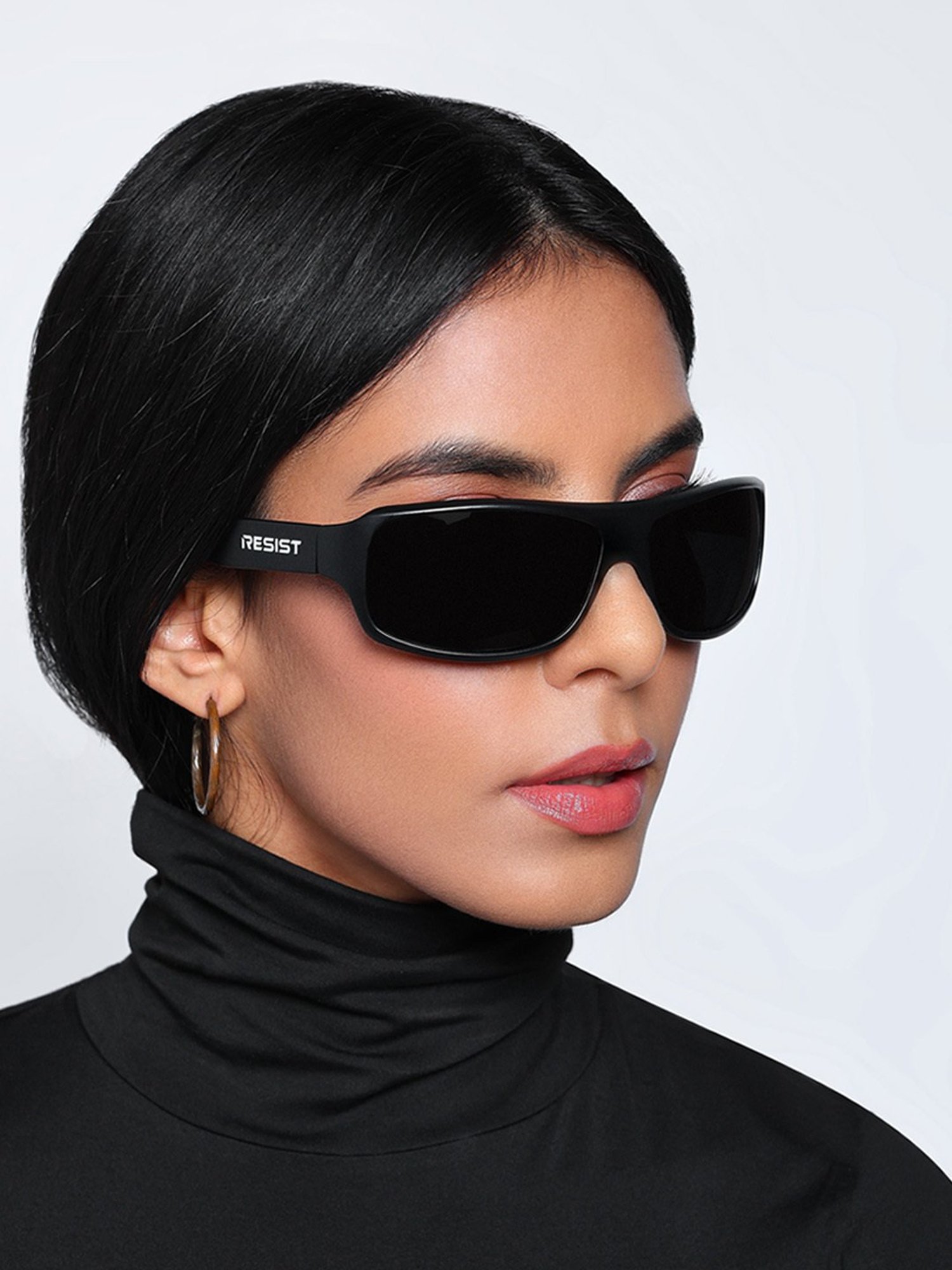 Resist Eyewear Black Wraparound UV Protection Unisex Sunglasses