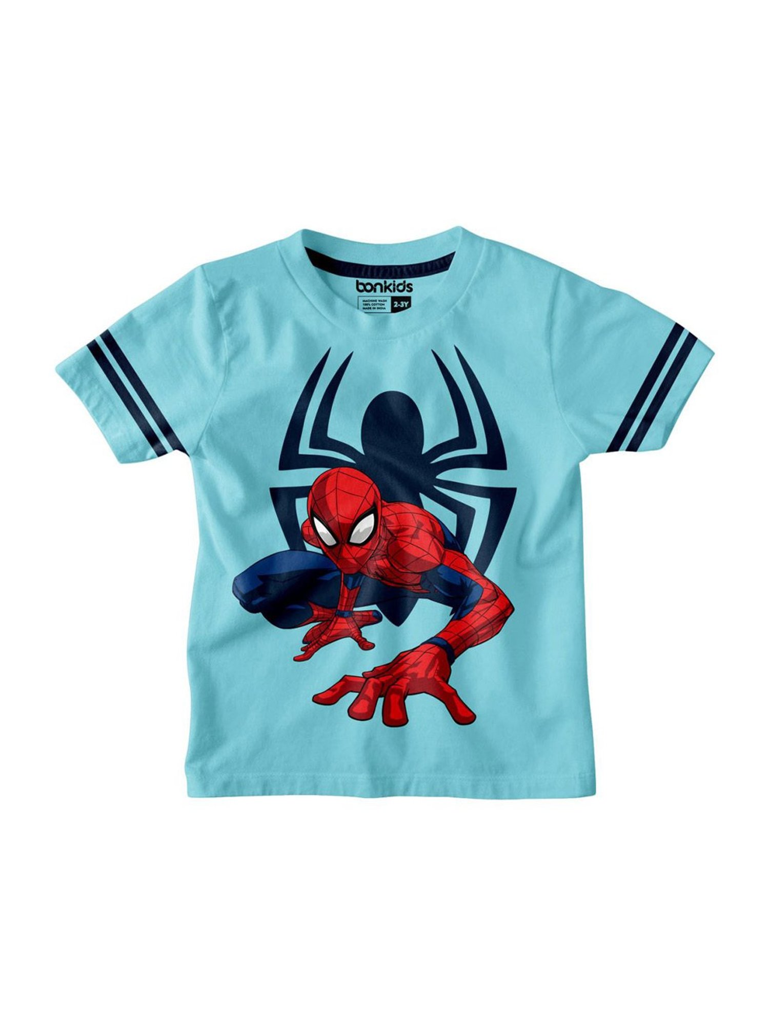 Bonkids Kids Blue Cotton Printed Spiderman T-Shirt