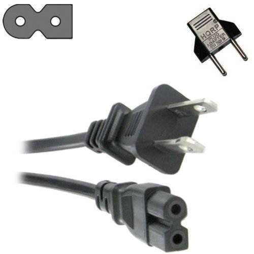 HQRP AC Power Cord IEC C7 Polarized to NEMA 1-15P 18 AWG 6 Feet Mains Cable plus HQRP Euro Plug Adapter