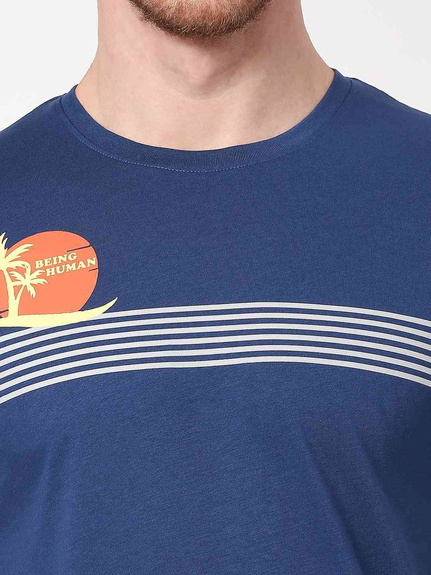 Being Human Dark Blue Regular Fit Printed T-Shirt