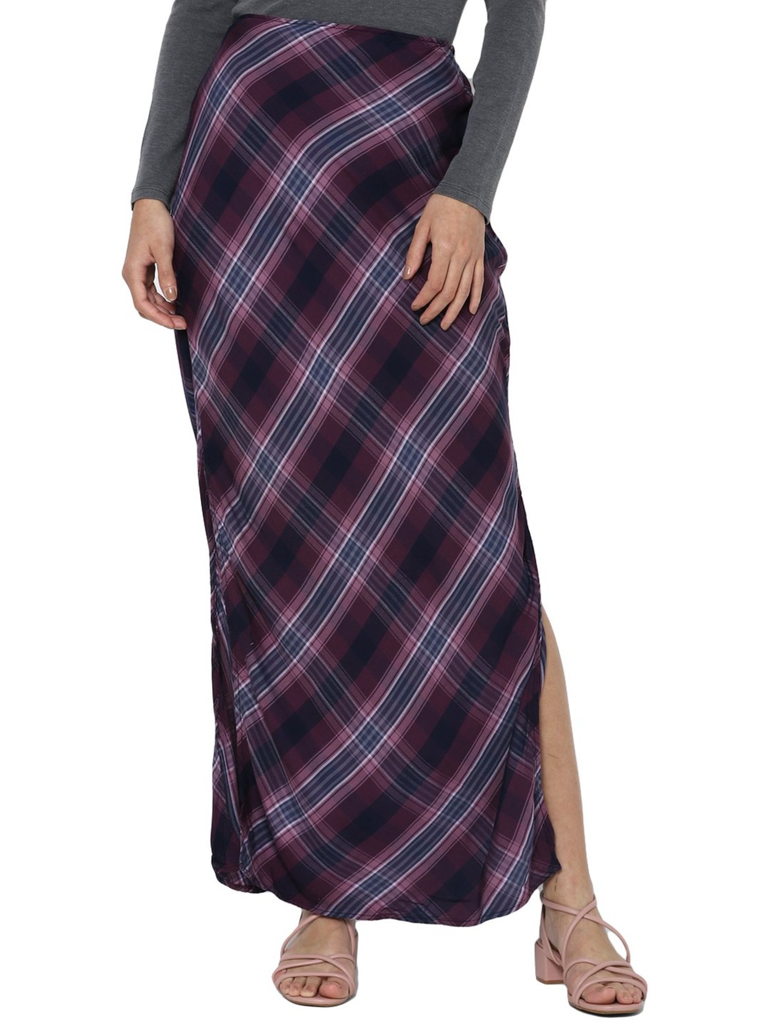 American Eagle Purple & Blue Chequered Maxi Skirt