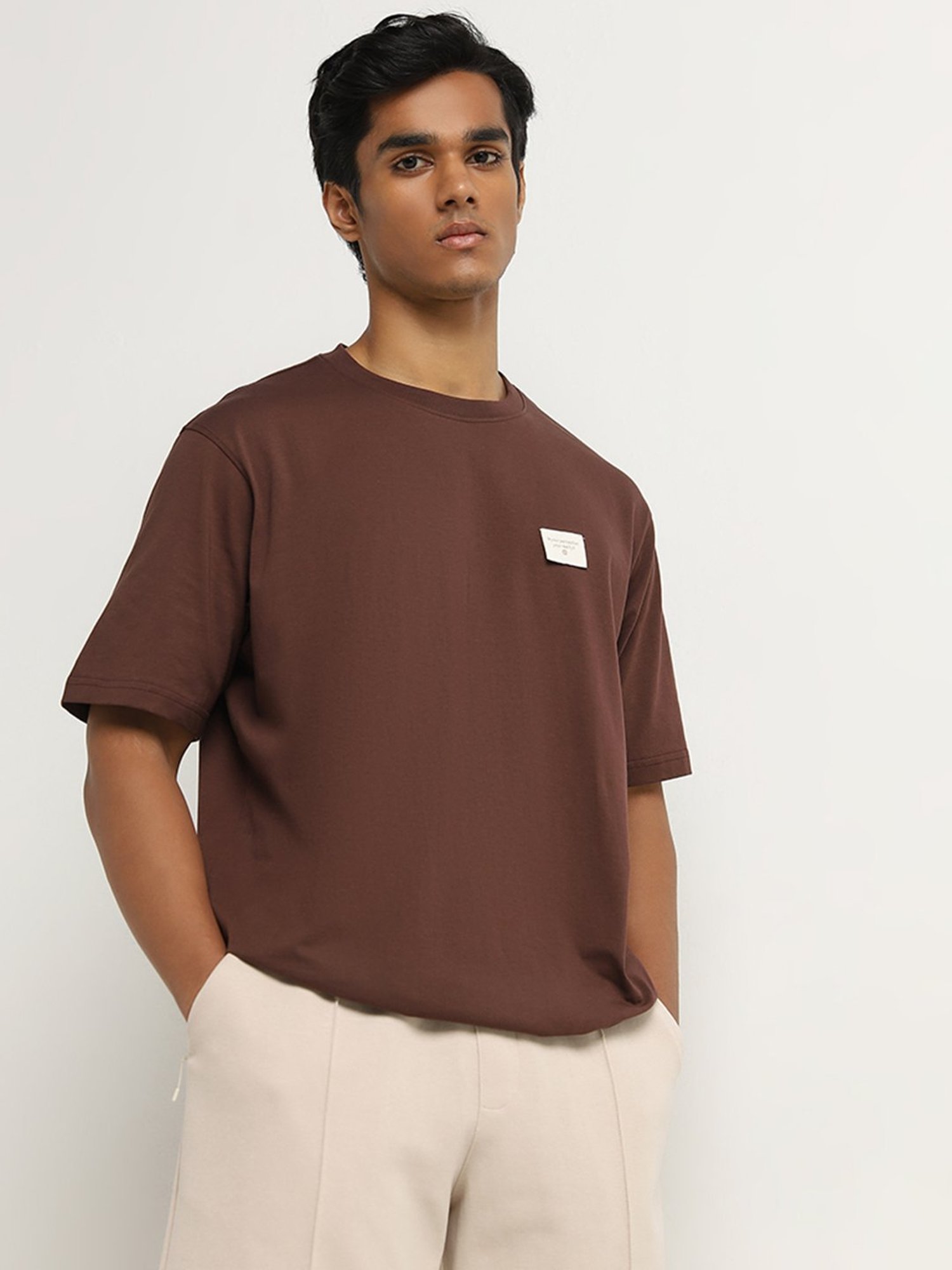 Studiofit by Westside Dark Brown Slim-Fit Cotton T-Shirt