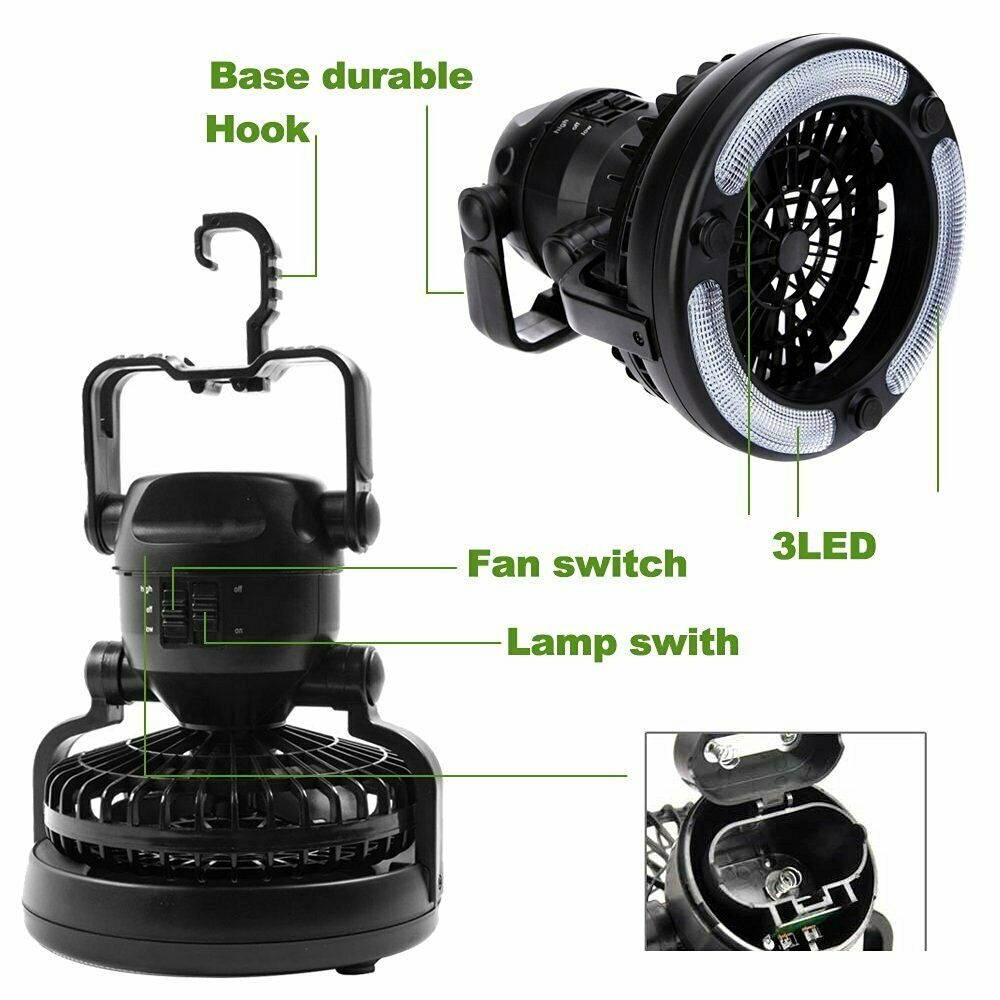2-in-1 Portable LED Camping Lantern with Ceiling Fan for Outdoor  Emergencies