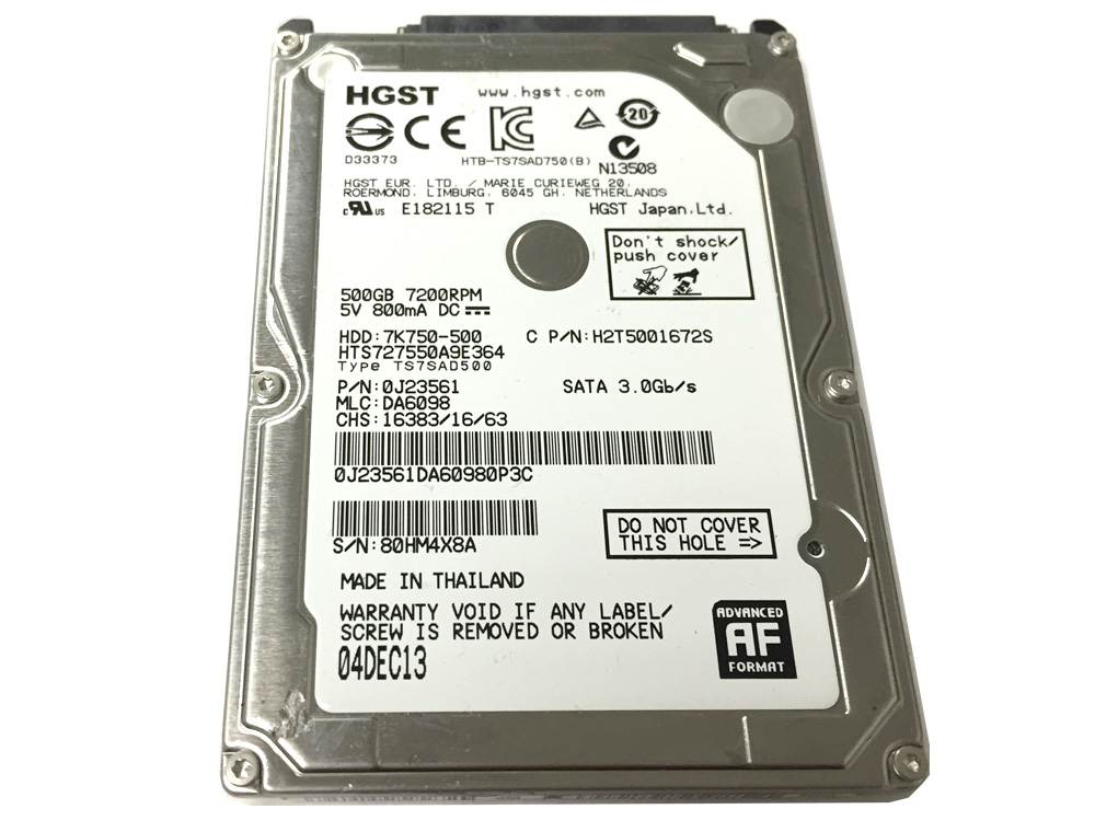 HGST 7K750-500 HTS727550A9E364 500GB 7200RPM 16MB Cache SATA 3.0Gb/s 2.5" Internal Notebook Hard Drive