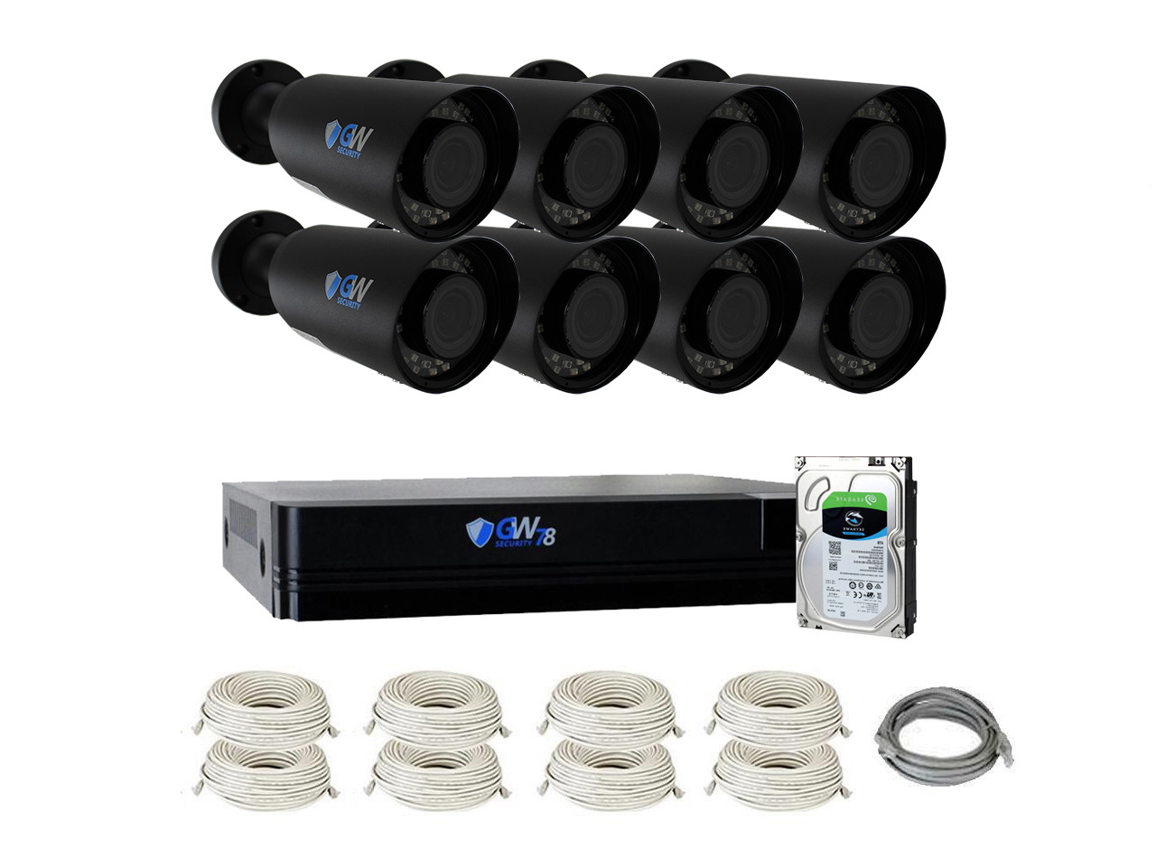 GW Security 8CH NVR 8MP H.265+ AI Face Recognition 4K IP PoE Surveillance Camera System with 4 4K 2.8-12mm Varifocal Zoom 2160p Outdoor Bullet Camera, 120ft IR Night Vision, 2TB Hard Drive