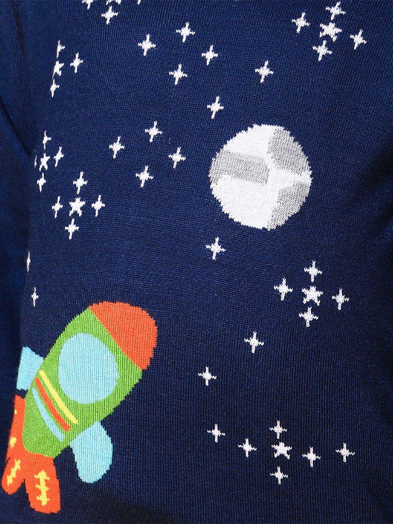 Nauti Nati Kids Navy Printed Full Sleeves Sweater