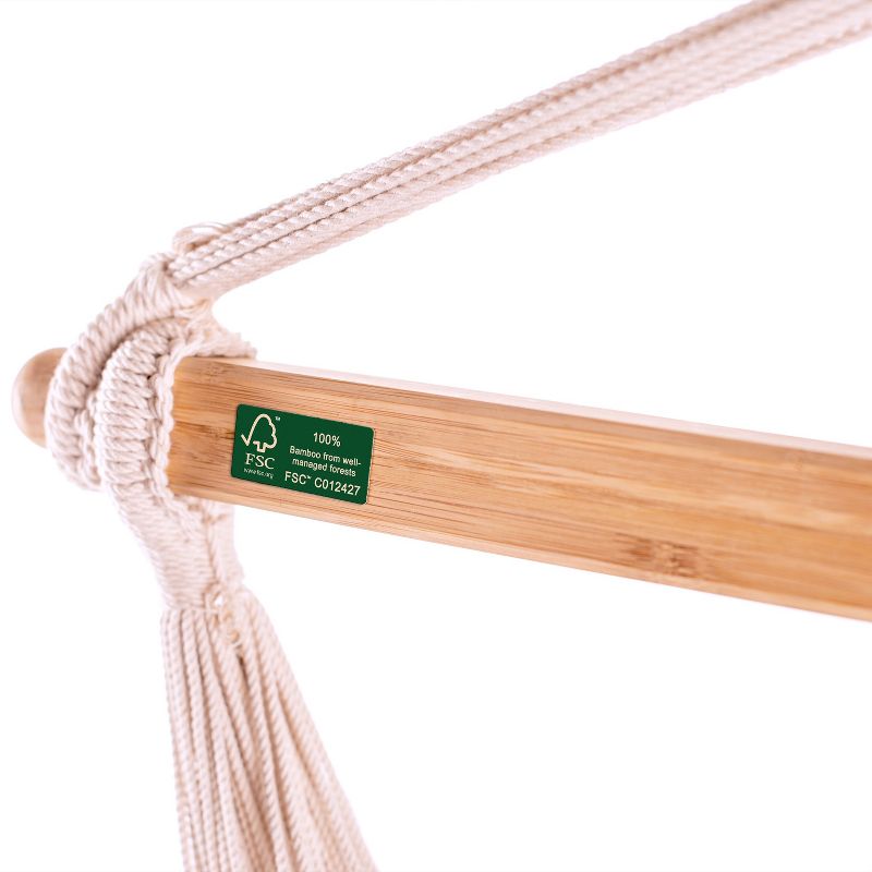 La Siesta Habana Organic Cotton Kingsize 2 Person Indoor Outdoor 360 Degree Swivel Hammock Chair with 55 Inch Bamboo Spreader Bar, Latte