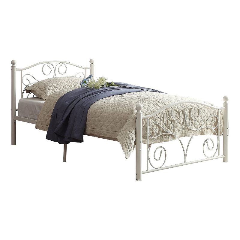Homelegance Twin Size Pallina Metal Platform Bed Frame and Storage Space Below with Headboard and Footboard, White