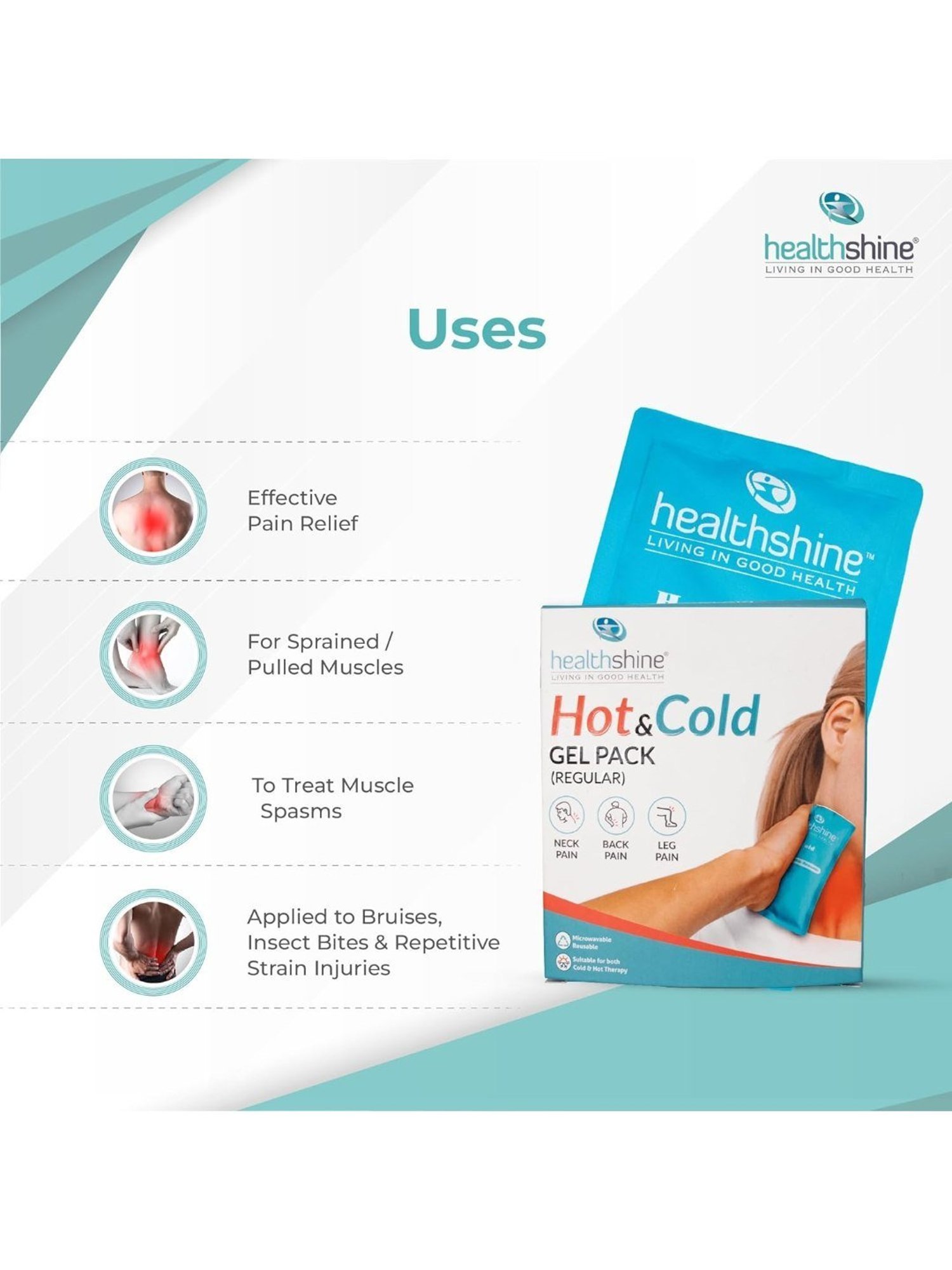 Healthshine Reusable Hot and Cold Gel Pack for Pain Relief Regular (Blue)