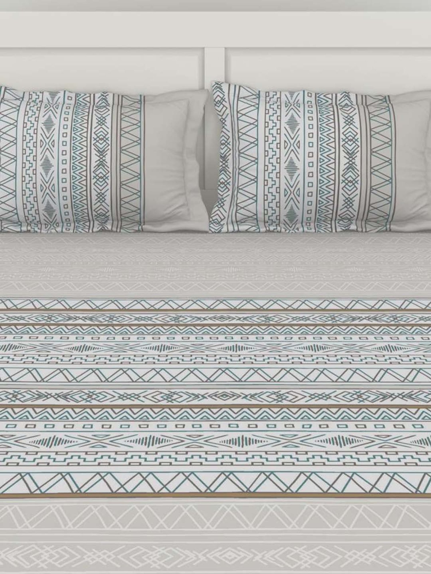 SPACES Gypsy Moon Bean Cotton 144 TC Double Size Bedsheet With Pillow Covers