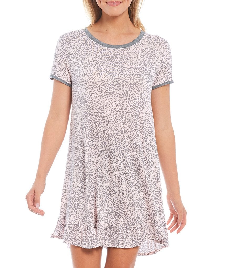 Kensie Animal Print Jersey Knit Round Neck Short Sleeve Sleepshirt