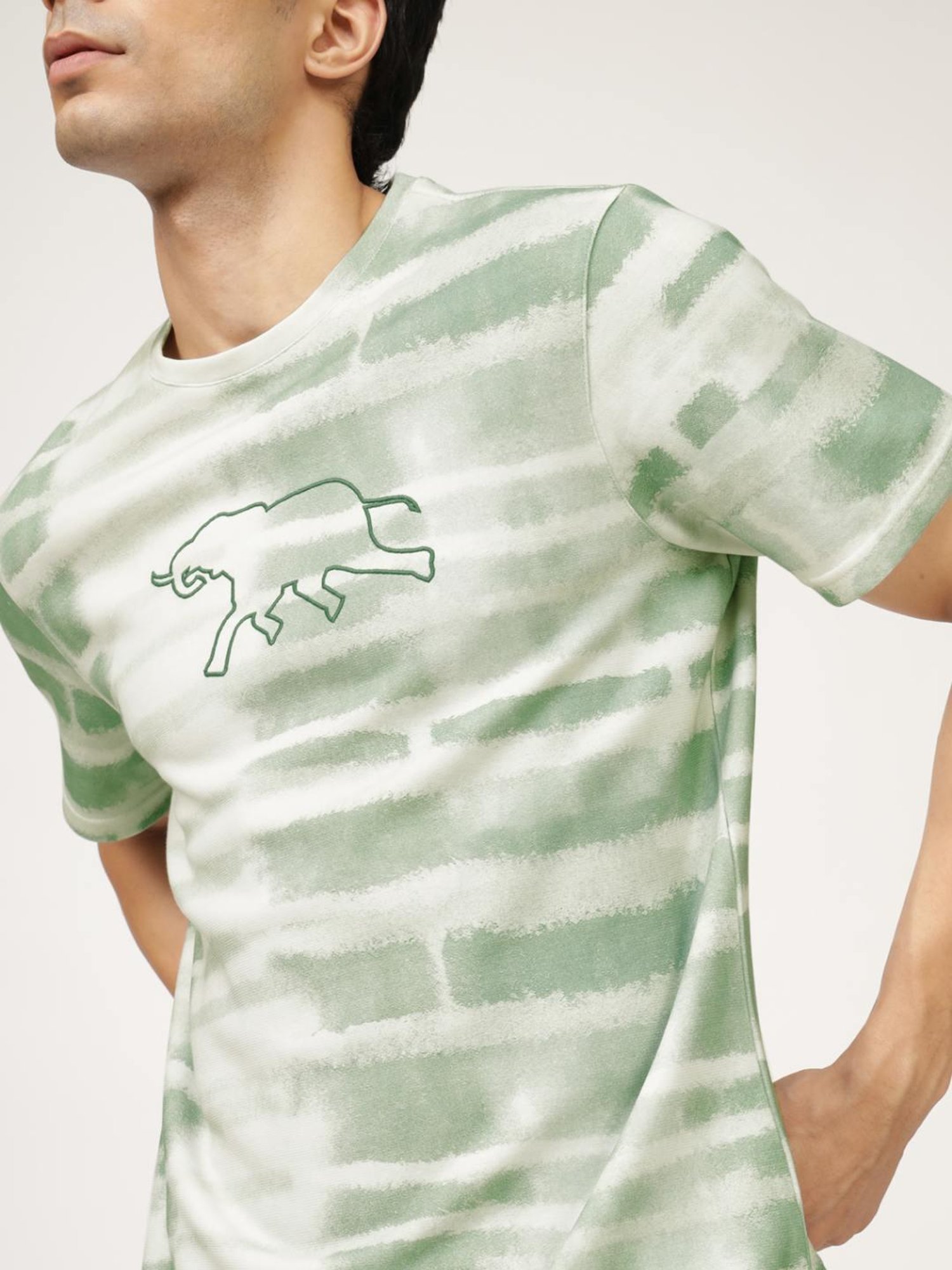 Andamen Green Cotton Regular Fit Printed T-Shirt