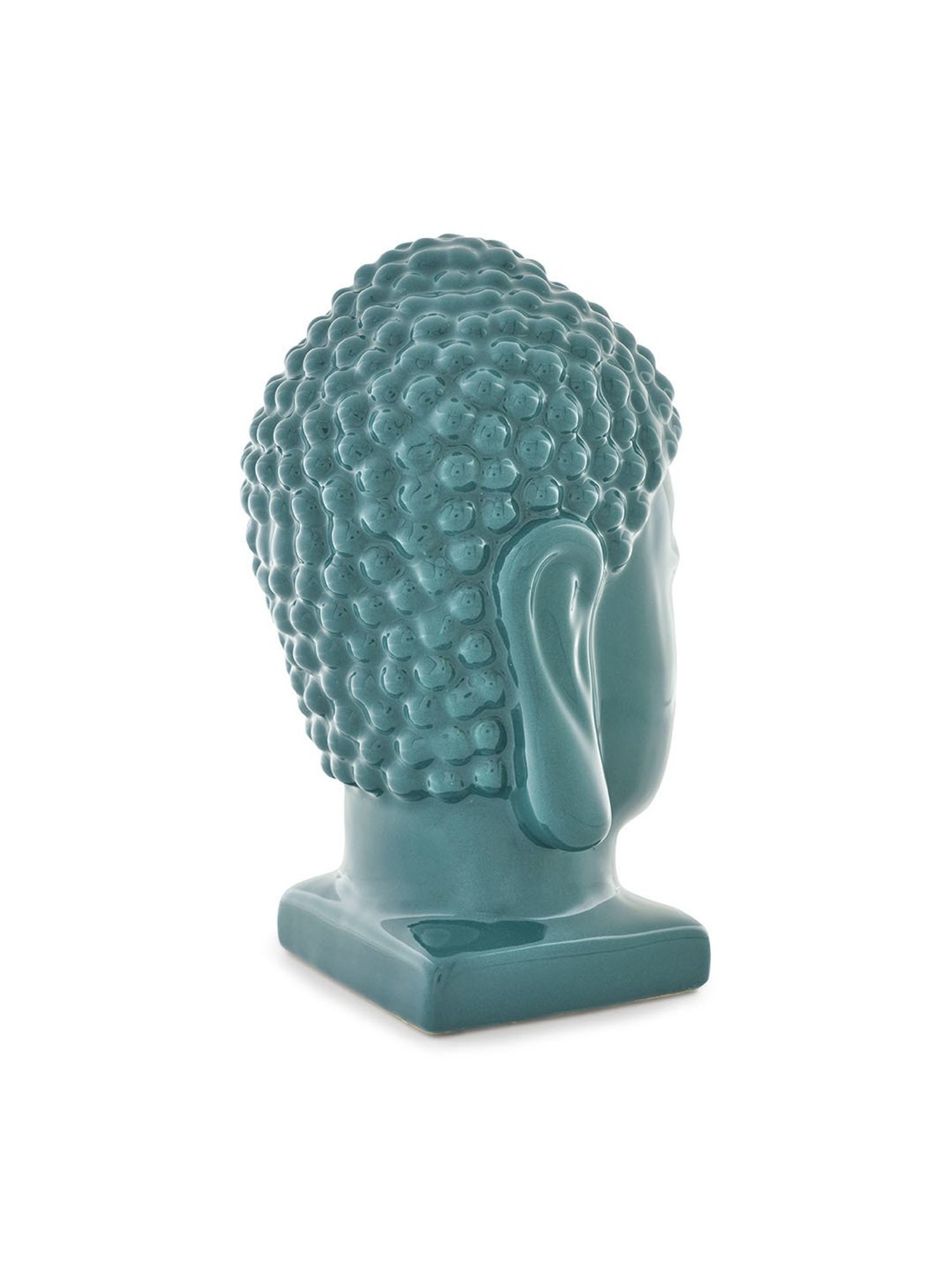 Pure Home and Living Teal Ceramic Buddha Head With Base Sculpture