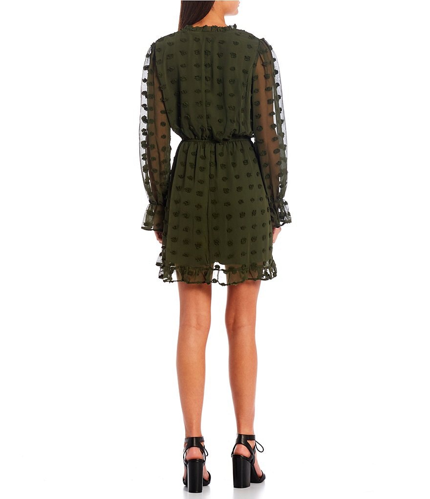 Midnight Doll Large-Clip-Dot Long-Sleeve Fit-And-Flare Dress