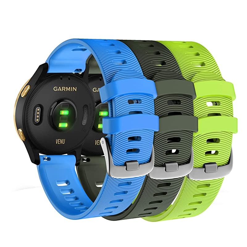 Garmin Venu GPS Smartwatch with AMOLED Display and Included  3 Straps Bundle (Black/Gold, Blue/Khaki/Lime)