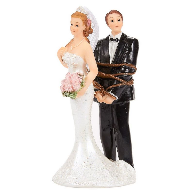 Juvale Bride Tied up Groom Figurines Wedding Cake Topper, Wedding Party Cake Decorations Gifts