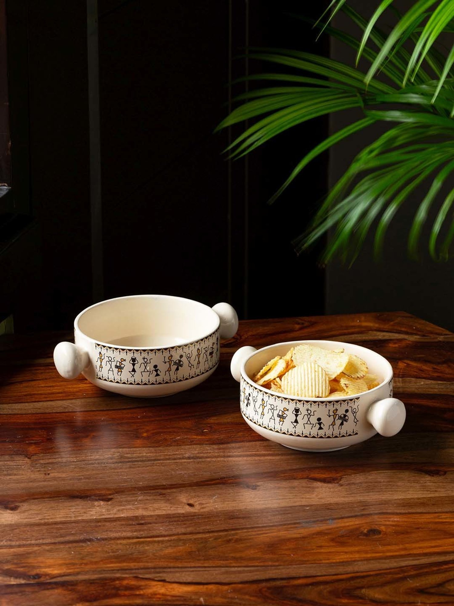 ExclusiveLane Beige & Black Ceramic Serving Bowl - Set of 2