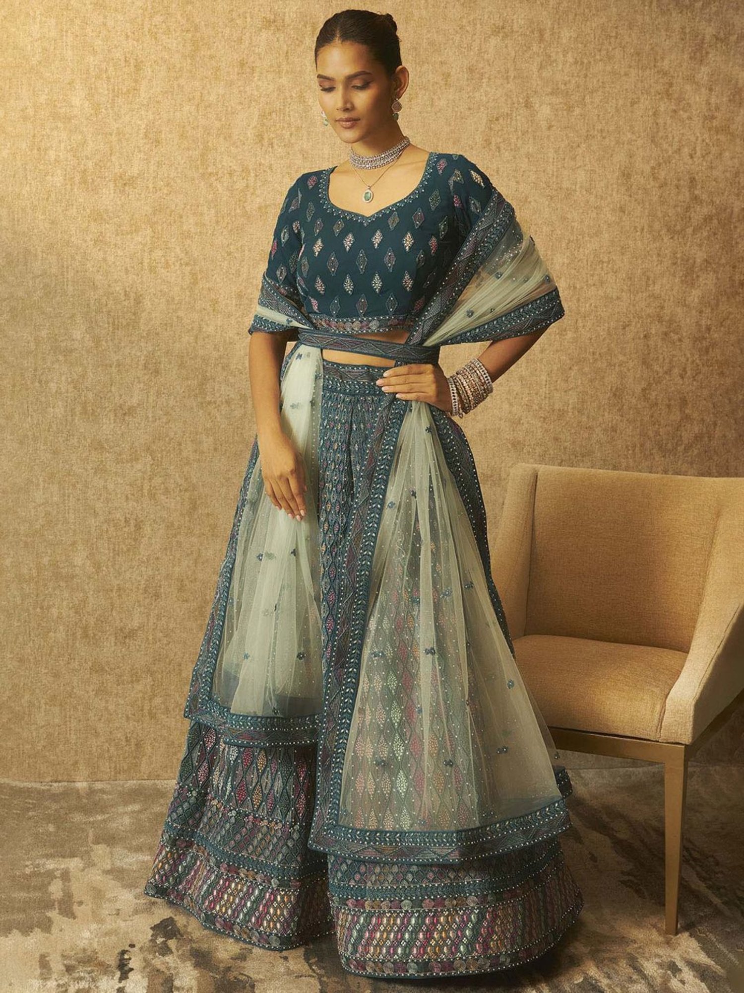 studiorasa Purple Hand Block Print Lehenga Set