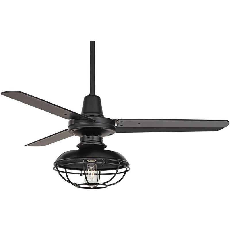 Casa Vieja 44" Plaza Matte Black Damp Ceiling Fan with Franklin Park LED Kit