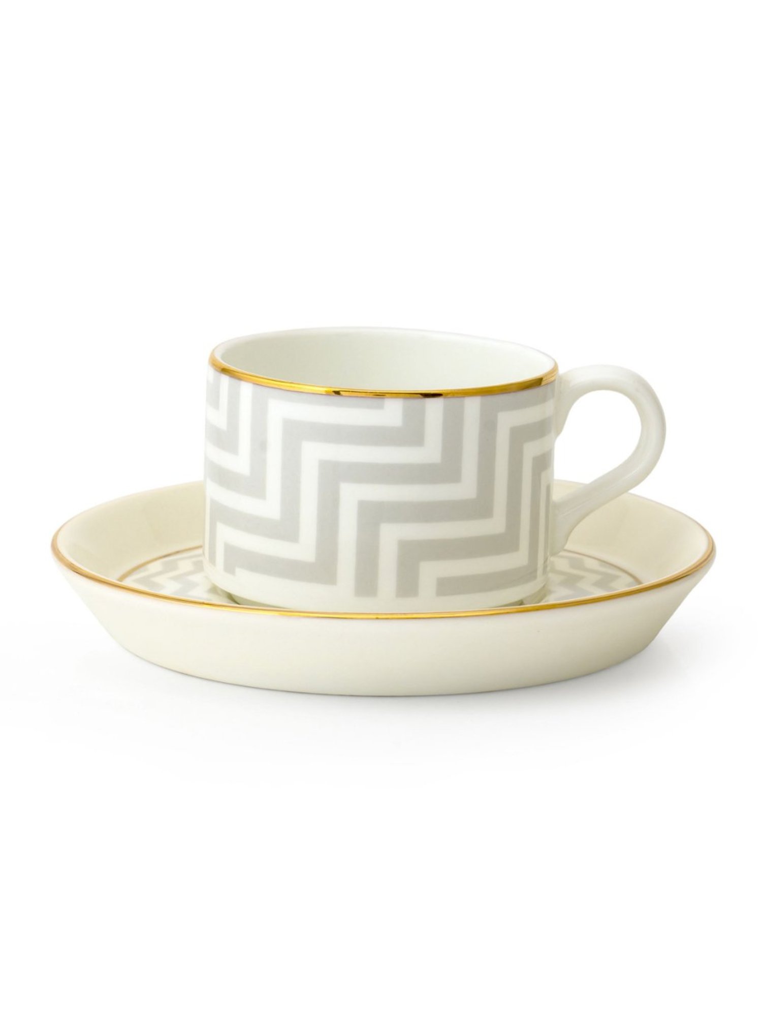 Clay Craft Colour White Line Fine Ceramic Cup Saucer Set of 12 ( 6 Cups + 6 Saucers) - 180 ml each
